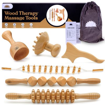 Nuddspa Wood Therapy Massage Tools 6-in-1, Lymphatic Drainage Massager Maderoterapia Kit - Anti Cellulite Body Sculpting & Contouring Wood Therapy Kit for Muscle Pain Relief & Deep Tissue Relaxation