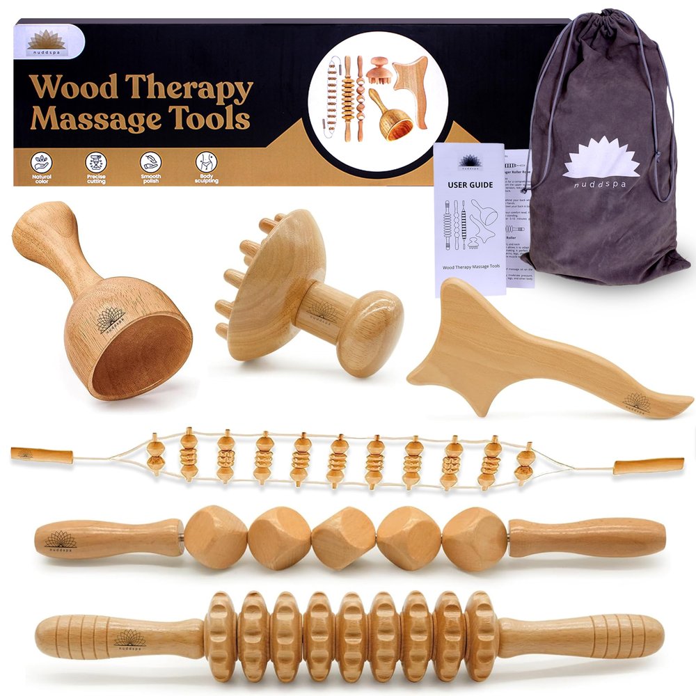 Nuddspa Wood Therapy Massage Tools 6-in-1, Lymphatic Drainage Massager Maderoterapia Kit - Anti Cellulite Body Sculpting & Contouring Wood Therapy Kit for Muscle Pain Relief & Deep Tissue Relaxation