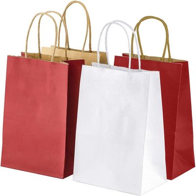 Elegant Supply Solid Print Holiday Gift Twisted Handles Kraft Paper Bags in Bulk, Multipurpose use, Suitable for Every Occasion, 8 X 4.25 X 10.5, Ruby Red