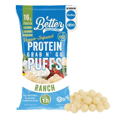Better Than Good Keto Ranch 16g Protein Puffs | Healthy Savory Snacks, Gluten-Free, Low Carb, kids & Diabetic-Friendly Snack, No Artificial Flavours | 2 Servings of Fruits & Veggies (Pack of 12)