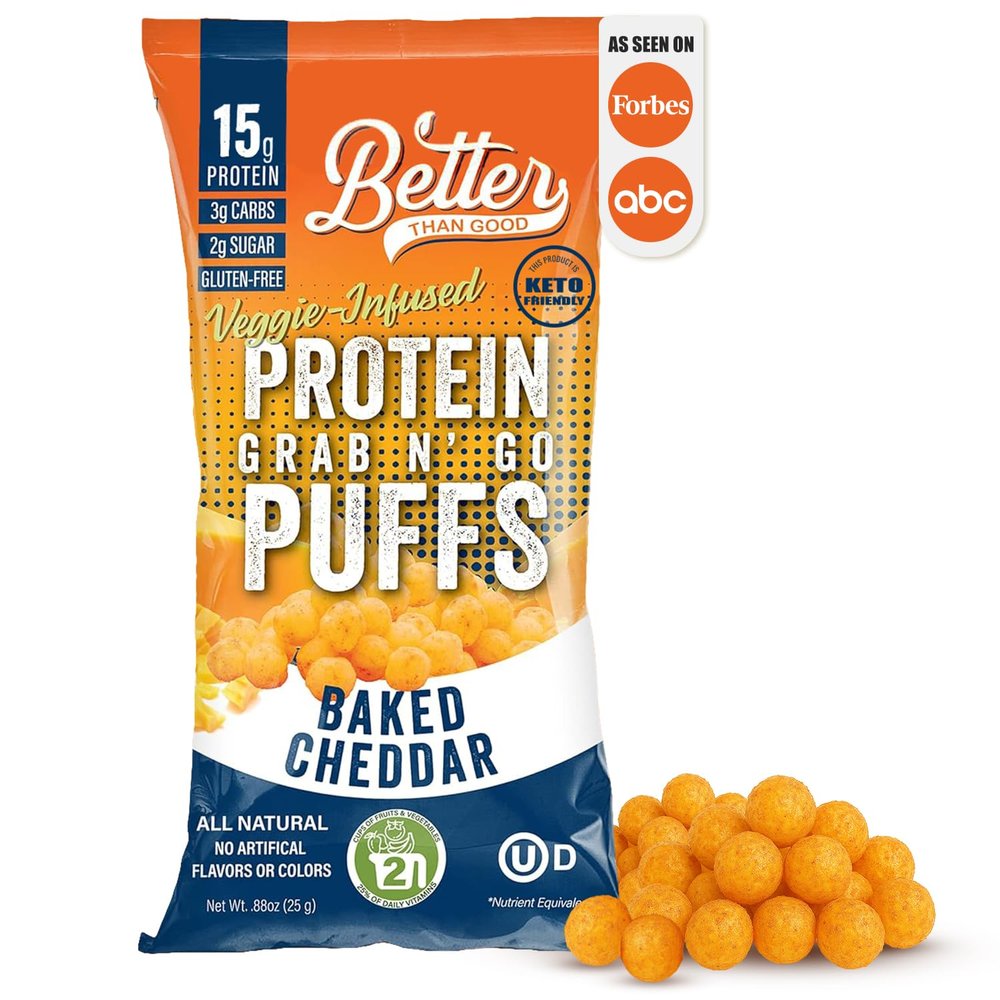 Better Than Good Savory Keto Baked Cheddar Protein Puffs  Gluten-Free, Low Calorie, High Protein, Low Carb, Paleo, Sugar-Free Healthy Snacks for Kids & Diabetics | No Artificial Flavours (12 Pack)