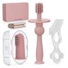 haakaa Training Toothbrush Set Oral Care Kit, Soft Silicone Toothbrush for Baby, Infants, Toddlers & Kids, Blush view 1