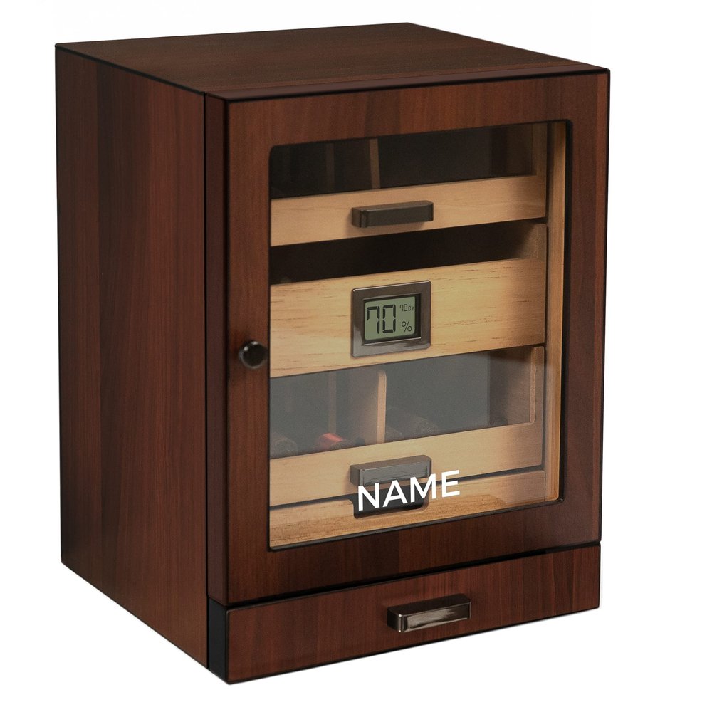 CASE ELEGANCE Monogrammed Luca Cabinet Humidor with Thick Cedar, Easy humidification System, Accurate Digital Hygrometer - Brown