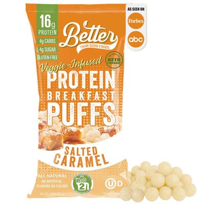 Better Than Good Sweet Keto Salted Caramel Protein Puffs Gluten-Free - 16g Protein, Low carb, Low Sugar, Low Calorie, Diabetic Friendly Snacks | Paleo & 2 Servings of Fruits & Veggies (0.88 Ounce 12-Pack)