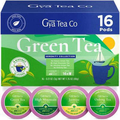 Gya Tea Co Green Tea Pod Collection Gift Set (16 Count) - Different Flavors Assorted Variety Pack