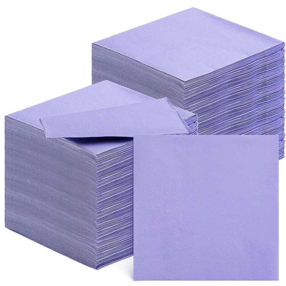 200 Pieces Cocktail Napkins 2 Ply Beverage Napkin Disposable Paper Napkins for Dinner Wedding Birthday Graduation Holiday Party Restaurant Bar Bridal Anniversary Event (Light Purple)
