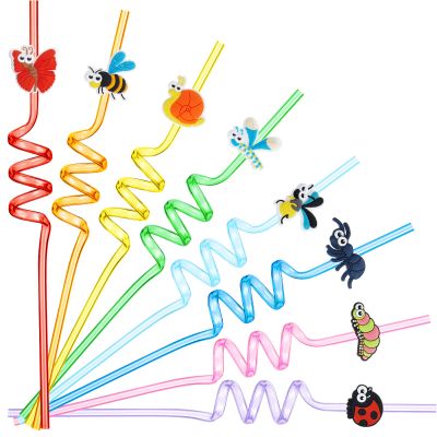 24 Pieces Bug Party Favors Reusable Plastic Straws Insect Drinking Straws Bugs Party Decorations for Insect Themed Birthday Party Supplies Decorations, 8 Assorted Style