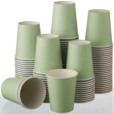 Funtery Sage Green Cups 9 oz Sage Disposable Paper Cups for Baby Shower Bridal Shower Wedding Party Green Paper Cup for Easter Party Supplies Coffee Tea Hot Cold Beverage