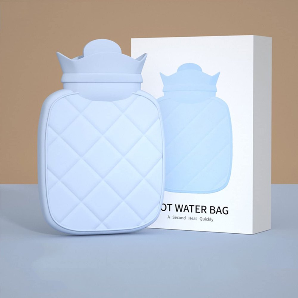 XBLTCM Silicone Hot Water Bottle with Cover, Warm Bag for Foot Warmer Pain Relief Hot Cold Therapy Cramps,Great Gift for Women (Color : Blue)