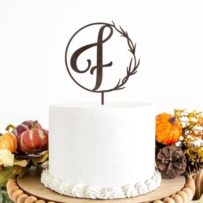 Wreath Letter F Cake Topper - Initials F - Monogram F Cake Topper Wedding/Aniversary /Engagement Gifts, Wood Brown