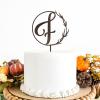 Wreath Letter F Cake Topper - Initials F - Monogram F Cake Topper Wedding/Aniversary /Engagement Gifts, Wood Brown view 1