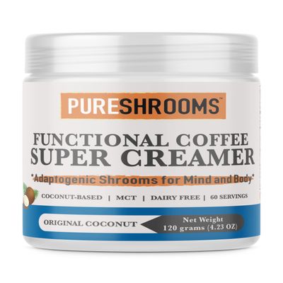 PureShrooms Functional Coffee Super Creamers - Original - w/ Coconut Milk Powder, MCT Oil Powder, Organic Lions Mane, Reishi, Chaga, Maitake, Turkey Tail & Cordyceps Mushrooms - Focus, Stress Relief, Longevity, Anti-oxidants, Energy & Immunity. Dair