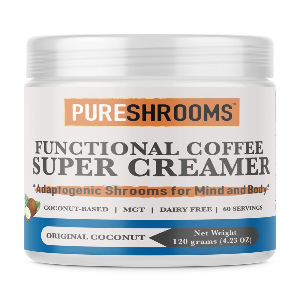 PureShrooms Functional Coffee Super Creamers - Original - w/ Coconut Milk Powder, MCT Oil Powder, Organic Lions Mane, Reishi, Chaga, Maitake, Turkey Tail & Cordyceps Mushrooms - Focus, Stress Relief, Longevity, Anti-oxidants, Energy & Immunity. Dair