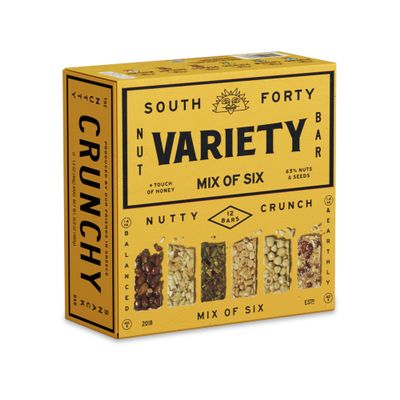 South 40 Snacks Crunchy Nut Bars, Mix of 6 Variety Pack, Touch of Honey, Natural Protein (40g Bar, Pack of 12)