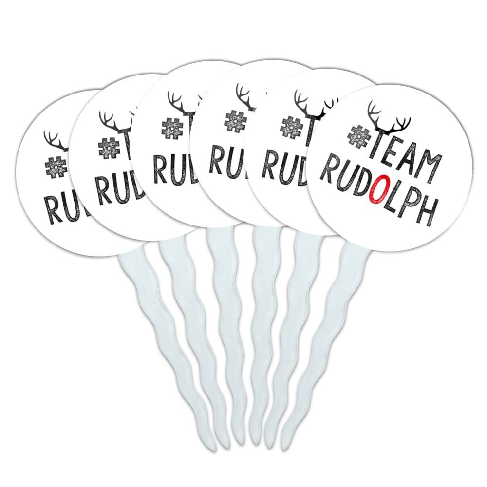 GRAPHICS & MORE Team Rudolph Cupcake Picks Toppers Decoration Set of 6