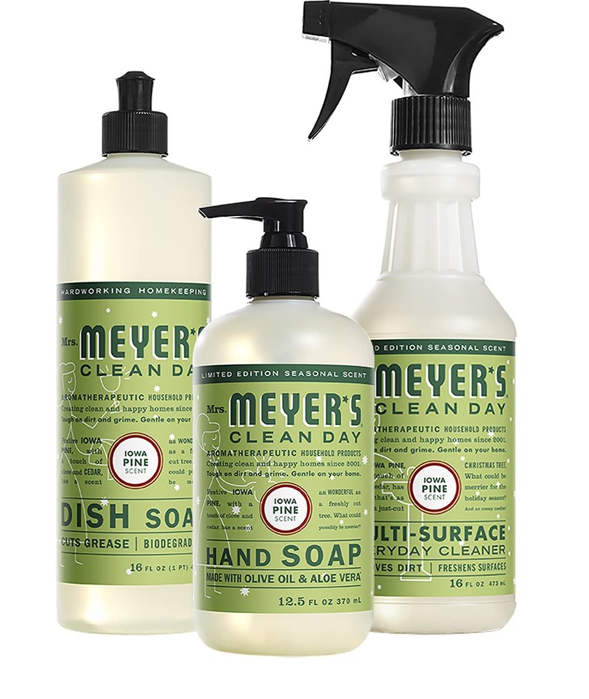 Mrs. MEYER'S Kitchen Set, Dish Soap, Hand Soap, and Multi-Surface Cleaner, 3 CT (Iowa Pine)