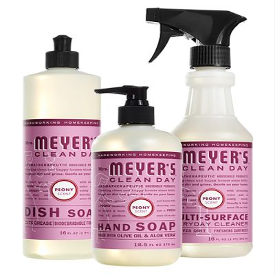 Mrs. MEYER'S Kitchen Set, Dish Soap, Hand Soap, and Multi-Surface Cleaner, 3 CT (Peony)