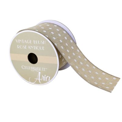 2.5" x 3yd. White & Natural Wired Polka Dot Ribbon by Celebrate It Aria Vintage Blush, 12 Pack