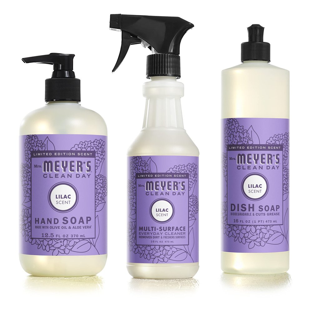 Mrs. MEYER'S Kitchen Set, Dish Soap, Hand Soap, and Multi-Surface Cleaner, 3 CT (Lilac)