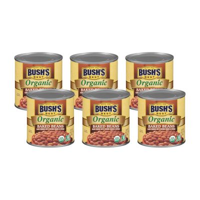 Bush's Best Organic Baked Beans, 16 Ounce Can - Canned Beans, Baked Beans Canned, Source of Plant Based Protein and Fiber, Low Fat, Gluten Free (Pack of 6)