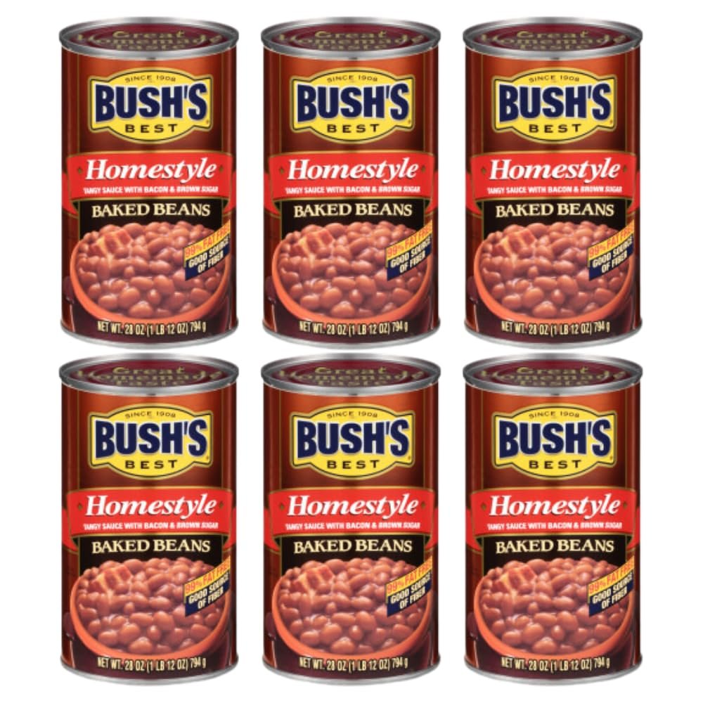 Bush's Best Baked Beans, Canned Homestyle Baked Beans, 28 Ounce (Pack of 6)