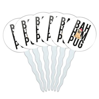 GRAPHICS & MORE Bah Hum Pug Cupcake Picks Toppers Decoration Set of 6