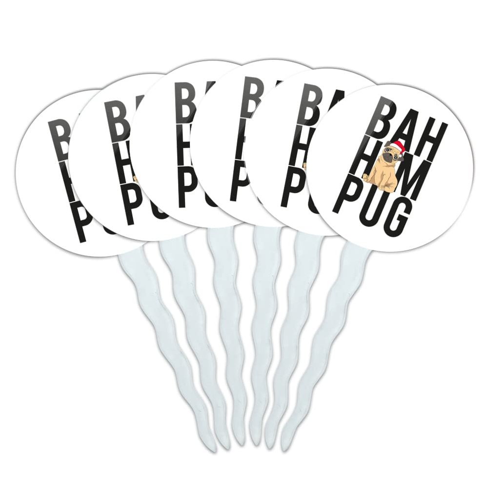 GRAPHICS & MORE Bah Hum Pug Cupcake Picks Toppers Decoration Set of 6