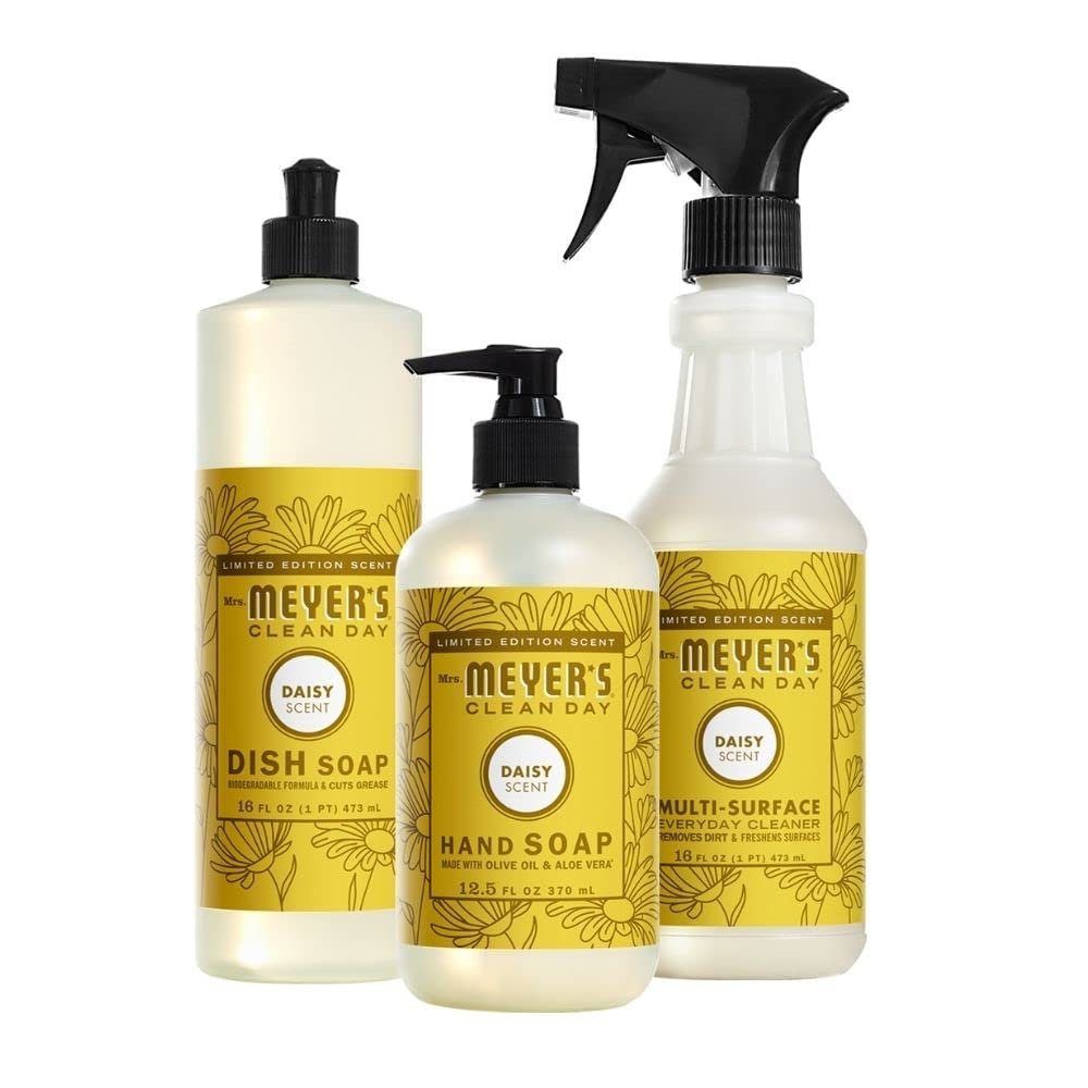Mrs. MEYER'S Kitchen Set, Dish Soap, Hand Soap, and Multi-Surface Cleaner, 3 CT (Daisy)