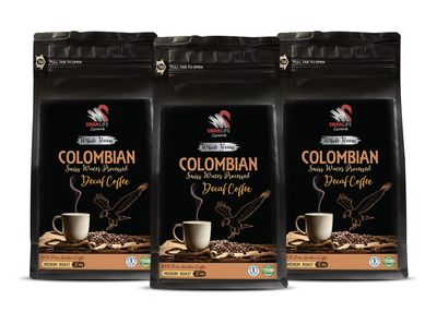 colombian coffee beans - DECAF COLOMBIAN WHOLE BEANS COFFEE - Medium Roast, 100% Pure Arabica, non gmo, swiss water processed - unique coffee from colombia, by SWAN LIFE ESSENTIALS - 3 Bags (36 Oz)