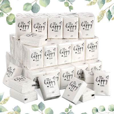 Spiareal 100 Pack Happy Tears Tissues for Wedding Bulk 3 Ply for Your Happy Tears Wedding Tissues for Guests Pocket Paper 3000 Sheet Mini Travel Size for Bridal Shower Party Favor (Classic)