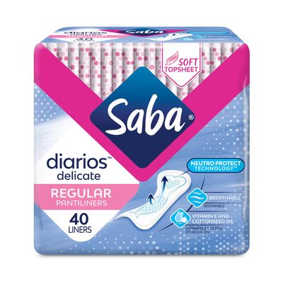 SABA Diarios Regular Delicate Pantiliners, Unscented, Breathable & Comfortable for Everyday Freshness, 40 Count (10-Pack)