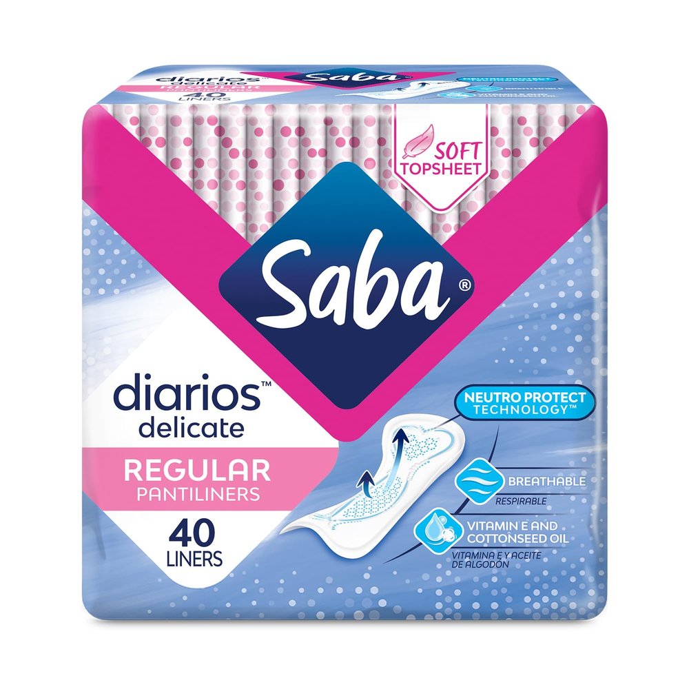 SABA Diarios Regular Delicate Pantiliners, Unscented, Breathable & Comfortable for Everyday Freshness, 40 Count (10-Pack)