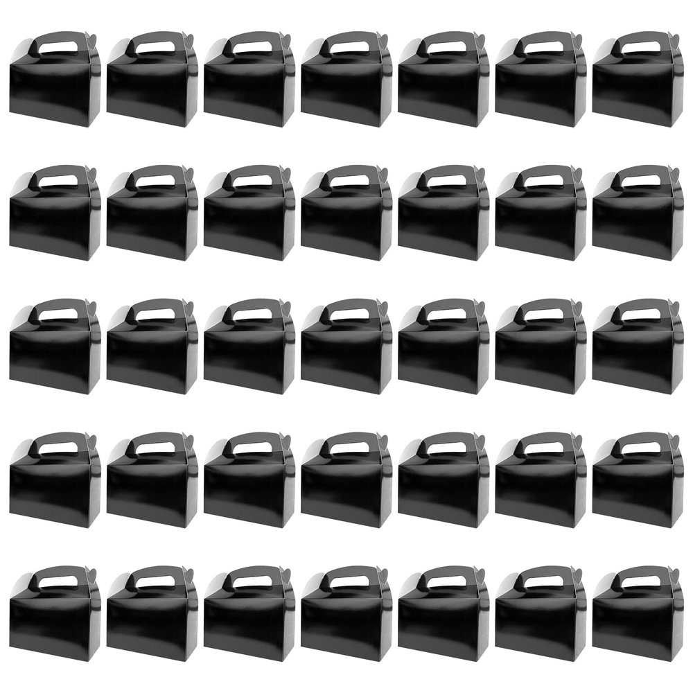 HKLMRO 35 PCS Party Treat Boxes Black Candy Cookies GiftBox DIY Portable Favor Bags Snack Goodie Cardboard Gable Perfect for Kids Birthday Halloween Wedding Baby Shower Easter Supplies Decoration