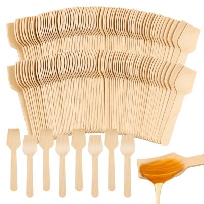 WYOMER 300 Pcs 3.75" Disposable Mini Wooden Tasting Spoons - Bulk Small Wood Spoons for Ice Cream Sampling, Honey, Desserts, Charcuterie Board & Tasting Events
