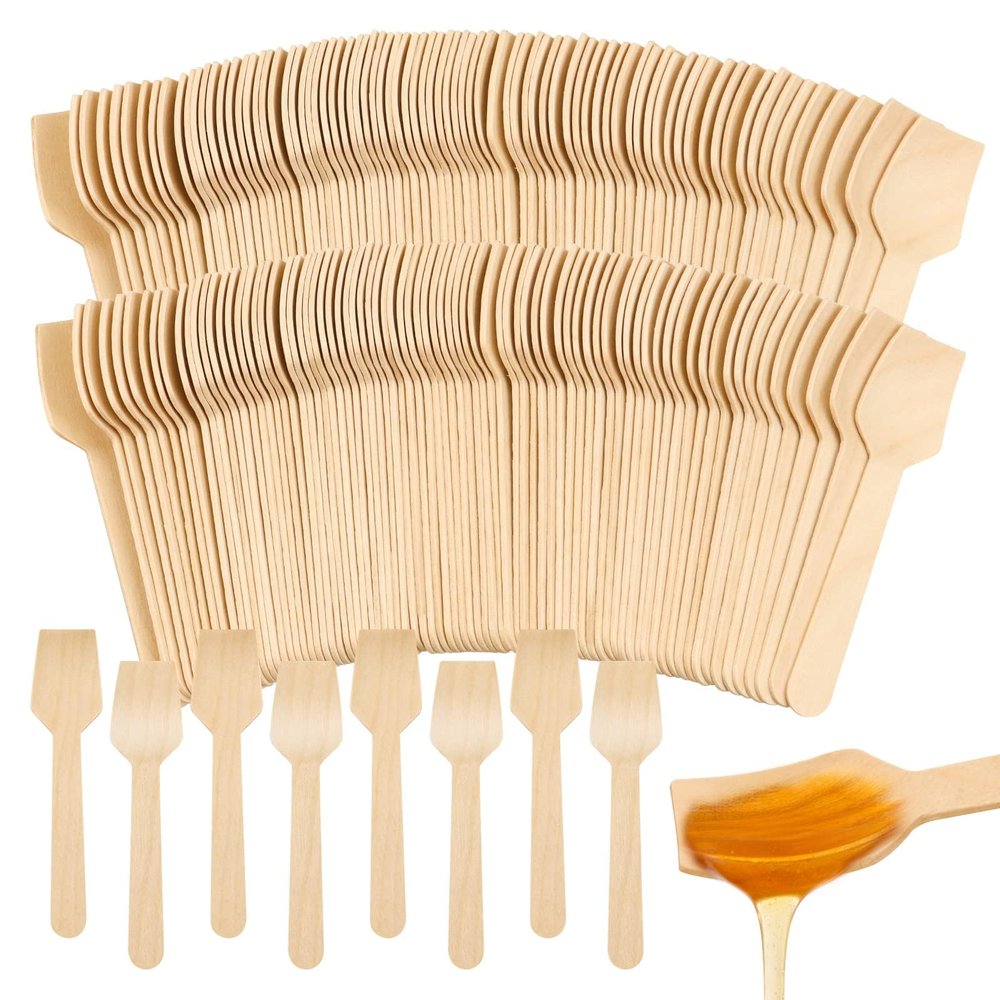 WYOMER 300 Pcs 3.75" Disposable Mini Wooden Tasting Spoons - Bulk Small Wood Spoons for Ice Cream Sampling, Honey, Desserts, Charcuterie Board & Tasting Events