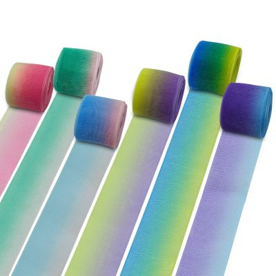 6 Rolls Organza Chiffon Ribbons Rainbow Wrapping Ribbons Sheer Chiffon Ribbon for Christmas Crafts Wreath Gift Wrapping Birthday Bouquets Home Decors (6 Colors)