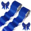 2 Rolls 20 Yards Christmas Wired Blue Glitter Ribbon Metallic Wired Ribbon Craft Gift Wrapping for DIY Xmas Party Bows Decorations Supplies(2.5 Inches,Blue) view 1