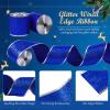 2 Rolls 20 Yards Christmas Wired Blue Glitter Ribbon Metallic Wired Ribbon Craft Gift Wrapping for DIY Xmas Party Bows Decorations Supplies(2.5 Inches,Blue) view 3