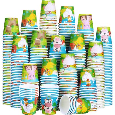 Skyley 600 Pack 3 oz Bathroom Paper Cups for Kids Disposable Mini Animal Mouthwash Cup Small Cold Beverage Drinking Container for Home Office Birthday Party Water Coolers(Farmhouse Style)