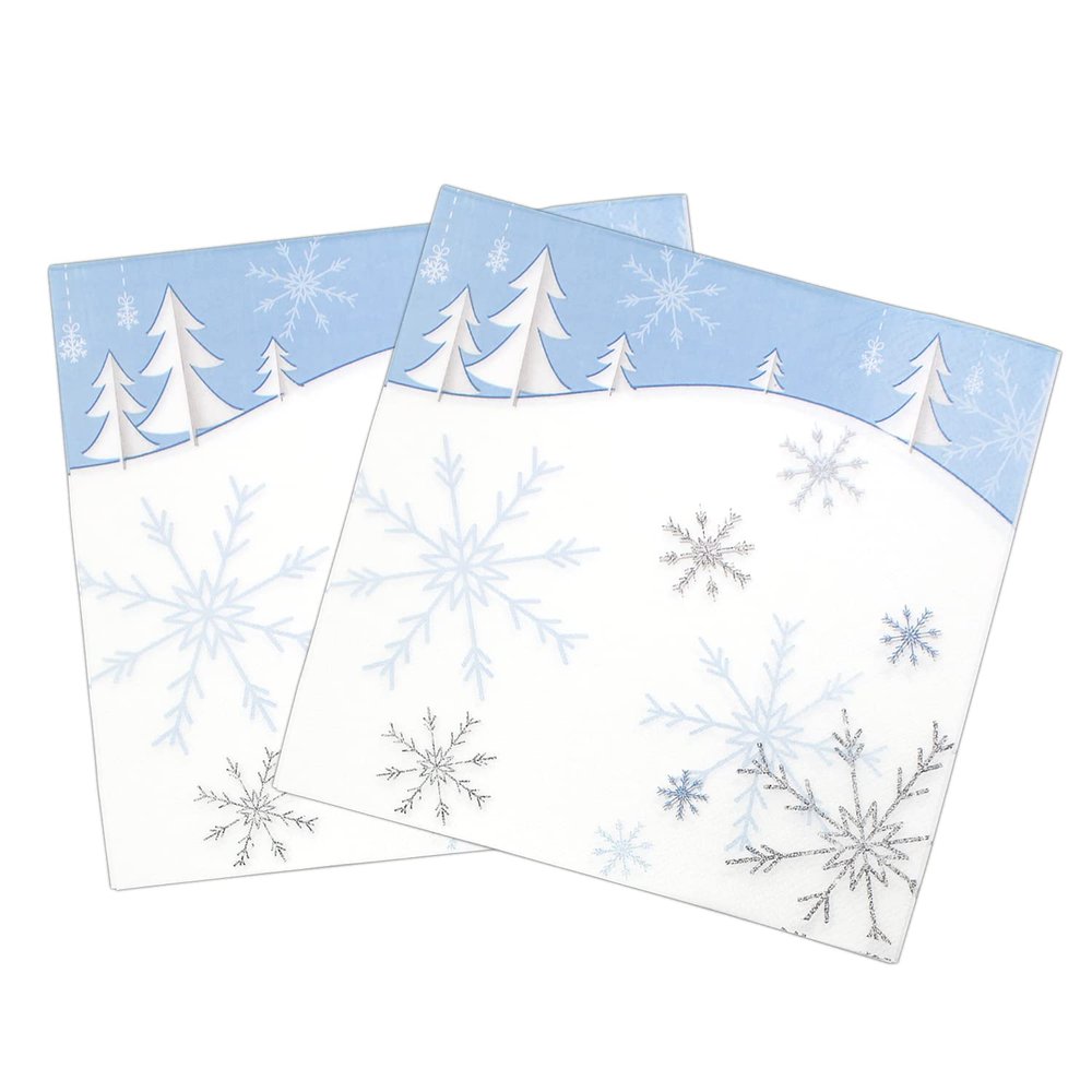 Dulousia Snowflake Napkins, Disposable Christmas Paper Luncheon Napkins Blue Snow Theme Party Decorations, Birthday Beverage Napkin, Winter Celebration Supplies, Unfolded 13x13in, 40Ct