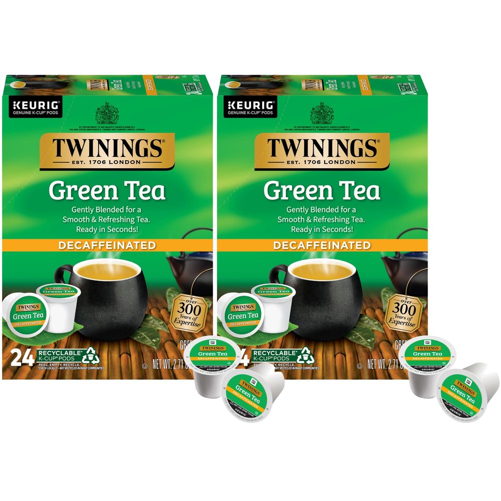 Twinings Decaffeinated Green Tea K-Cup Pods for Keurig, 24 Count (Pack of 2), Smooth Flavour, Enticing Aroma, Enjoy Hot or Iced