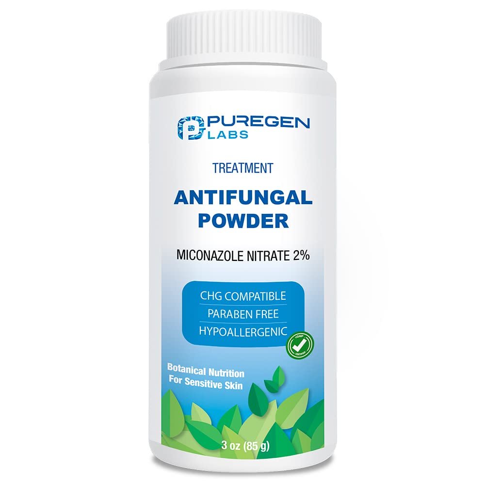 Puregen Labs Antifungal Powder with 2% Miconazole Nitrate for Common Fungal Infections Including Athletes Foot, Jock Itch and Ringworm, Talc Free, 3 oz (85g)