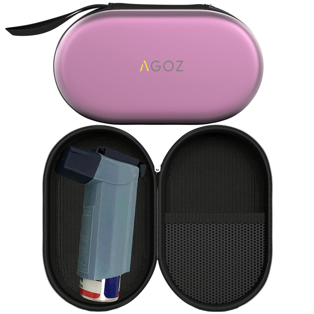 AGOZ Asthma Inhaler Case Zippered Protective Medical Pouch Cover with Wrist Strap (Purple)
