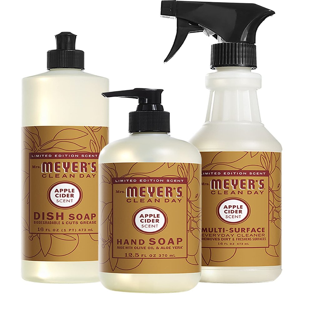Mrs. MEYER'S Apple Cider Kitchen Set, Includes, 1 Hand Soap, 1 Dish Soap, and 1 Multi Surface Cleaner 3 ct.