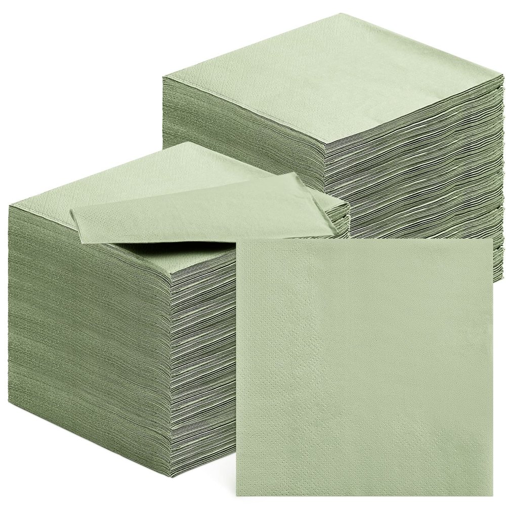 200 Pieces Cocktail Napkins 2 Ply Beverage Napkin Disposable Paper Napkins for Dinner Wedding Birthday Graduation Holiday Party Restaurant Bar Bridal Anniversary Event (Sage Green)