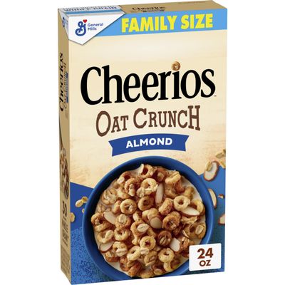 Cheerios Oat Crunch Almond Breakfast Cereal, Made with Whole Grain, Family Size, 24 oz