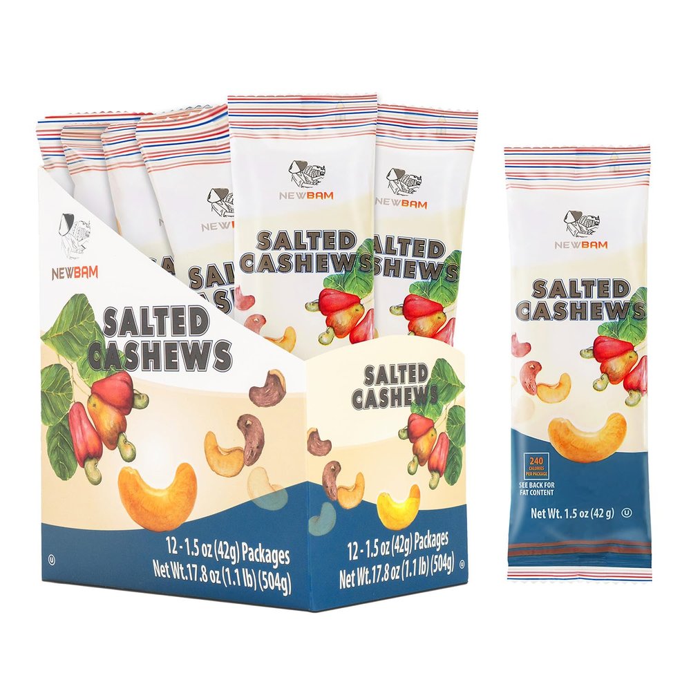 NEWBAM Lightly Salted Cashews Individual Packs - 12 Cashew Snack Packs Roasted Nuts (1.5oz Each)  Keto, Vegan, Gluten-Free - Healthy Snacks for Trail Mix, Office, or Party - Zero Sugar