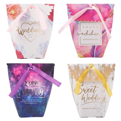 Pandahall 20Pcs Candy Gift Treat Boxes with Ribbons 4 Style Wedding Party Favor Paper Boxes Mixed Color for Gifts Packaging Bridesmaid Proposal Bridal Shower Boxes 3.93x3.15x4.72