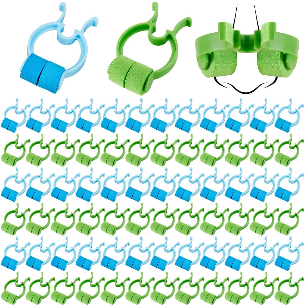 Fabbay 100 Pcs Stop Nosebleeds Clip Nose Bleed Stopper Nasal Clip for Adult Emergency Accident, Blue and Green