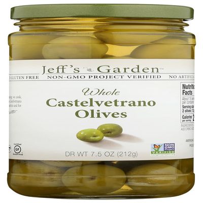Jeffs Garden Natural Whole Castelvetrano Olives, USDA Organic, Vegan, Gluten Free, Non GMO, No Artificial Flavors, 7.5 Ounce (Pack of 6)